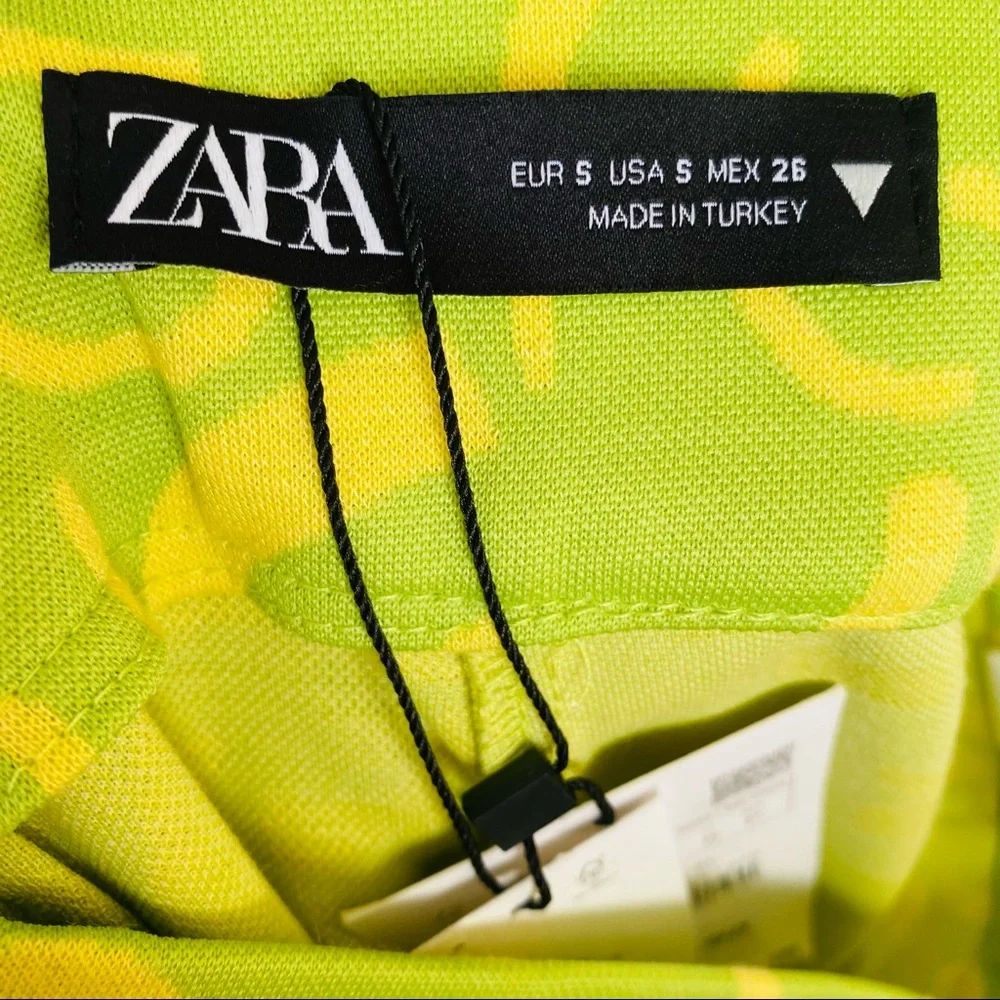 Zara NWT Lime Green & Yellow Knit Flare Jacquard Pant Size Small - Picture 8 of 9